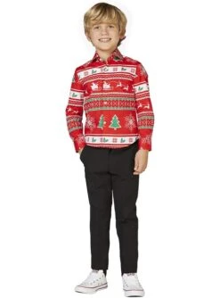 Camisa Navideña Roja "Wonderland" Para Niño - Opposuits