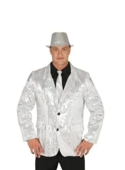 Chaqueta De Lentejuelas Plateada Brillante Para Hombre