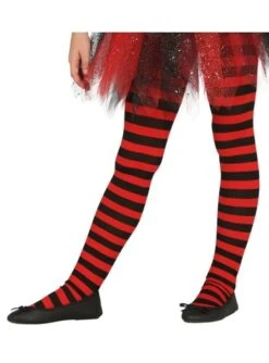 Pantys De Bruja De Rayas Negras Y Rojas Para Niña