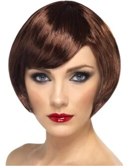 Peluca Castaña Bob Con Flequillo