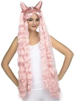 Peluca De Coletas Largas Rosas Para Mujer