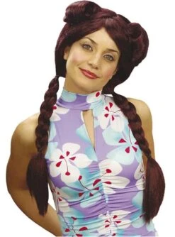 Peluca Manga Castaña De Trenzas Para Mujer