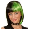 Peluca Negra Con Mechas Verdes para Mujer -Tienda De Cosplay peluca negra con mechas verdes estilo zoey para mujer