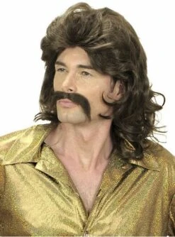 Peluca Y Bigote Años 70 Castaña