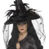 Sombrero De Bruja Con Plumas Y Tul -Tienda De Cosplay sombrero de bruja con plumas y tul