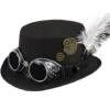 Sombrero Steampunk Negro Con Gafas Y Plumas Para Adulto -Tienda De Cosplay sombrero de copa negro con gafas y plumas steampunk para adulto