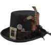 Sombrero Steampunk Negro Con Hebilla Y Plumas Para Adulto -Tienda De Cosplay sombrero de copa negro con hebilla y plumas steampunk para adulto