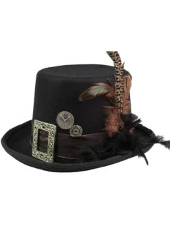 Sombrero Steampunk Negro Con Hebilla Y Plumas Para Adulto